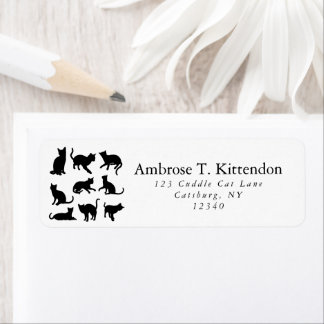 Silhouette Zwarte Kitty Kat Familie Collectie Pose Etiket