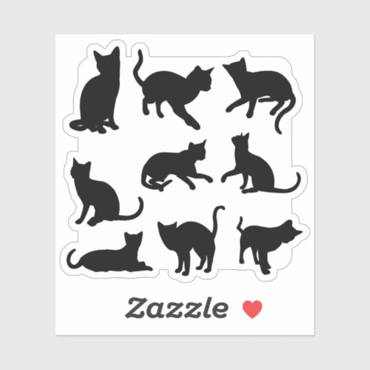 Silhouette Zwarte Kitty Kat Familie Collectie Pose Sticker (Vel)