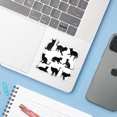 Silhouette Zwarte Kitty Kat Familie Collectie Pose Sticker (Laptop met iPhone)