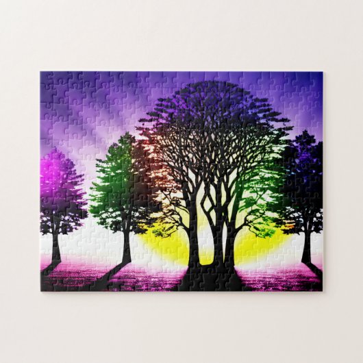 Silhouetted Black Trees met levendige kleuren Legpuzzel (Horizontaal)