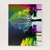 Silhouetted Black Trees met regenboog achtergrond Legpuzzel (Verticaal)