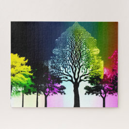 Silhouetted Black Trees met regenboog achtergrond Legpuzzel