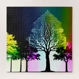 Silhouetted Black Trees met zachte regenboogkleure Legpuzzel