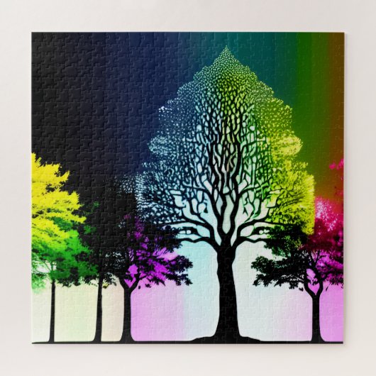 Silhouetted Black Trees met zachte regenboogkleure Legpuzzel (Horizontaal)