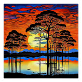 Silhouetted trees at Sunset 1 Perfect Poster (Voorkant)