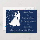 Silhouetten Navy Blue Wedding Bewaar de datum Aankondigingskaart (Voorkant / Achterkant)