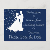 Silhouetten Navy Blue Wedding Bewaar de datum Aankondigingskaart (Voorkant)