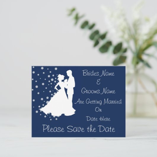 Silhouetten Navy Blue Wedding Bewaar de datum Aankondigingskaart (Staand voorkant)