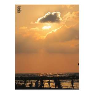 Silhouetten op het strand foto afdruk
