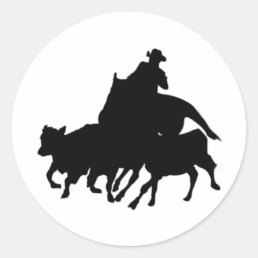 Silhouetten - Paarden - Team Penning Ronde Sticker (Voorkant)
