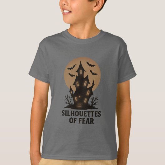 Silhouetten van Angst - Haunted House Halloween T-shirt (Voorkant)