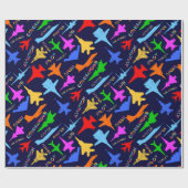 Silhouetten van militaire Vliegtuigen op donker Cadeaupapier (Vlak)