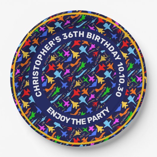 Silhouetten van militaire Vliegtuigen op donker Papieren Bordje (Voorkant)