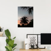 Silhouetten van palmbladeren bij zonsondergang poster (Thuiskantoor)