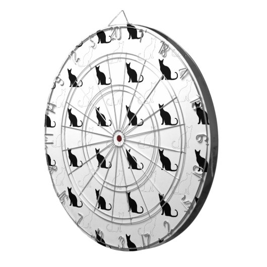 Silhouetten van zwarte en witte katten dartbord (Voorkant Rechts)