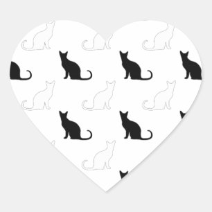 Silhouetten van zwarte en witte katten hart sticker