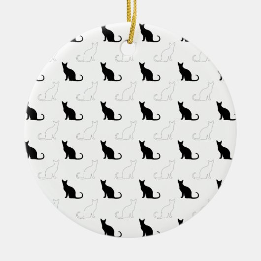 Silhouetten van zwarte en witte katten keramisch ornament (Voorkant)