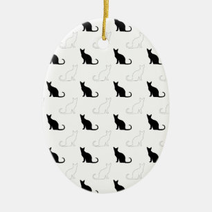 Silhouetten van zwarte en witte katten keramisch ornament