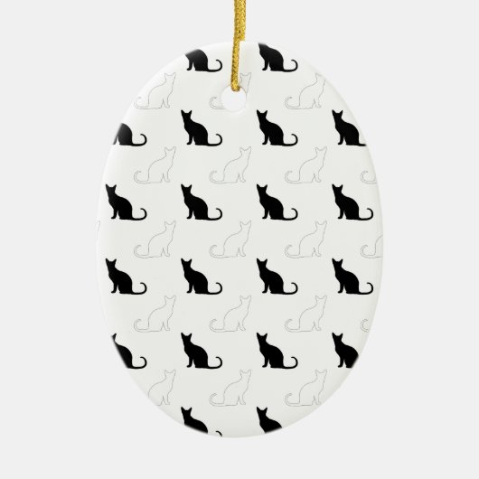 Silhouetten van zwarte en witte katten keramisch ornament (Voorkant)