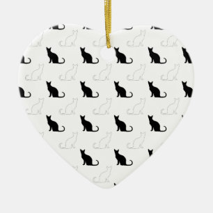 Silhouetten van zwarte en witte katten keramisch ornament