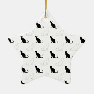 Silhouetten van zwarte en witte katten keramisch ornament