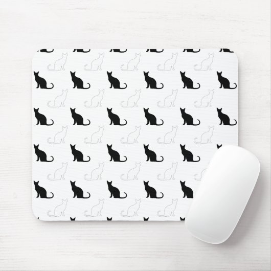 Silhouetten van zwarte en witte katten muismat (Met muis)