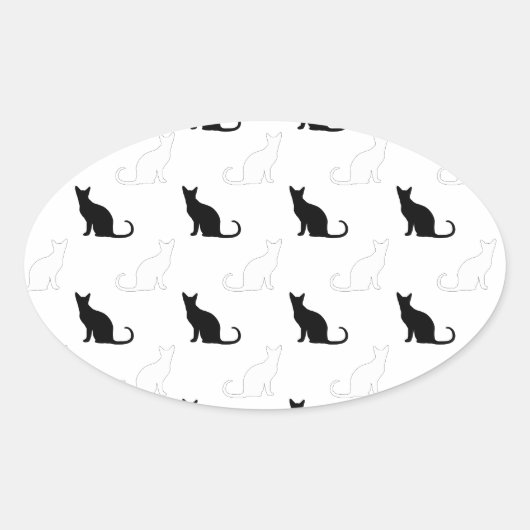 Silhouetten van zwarte en witte katten ovale sticker (Voorkant)