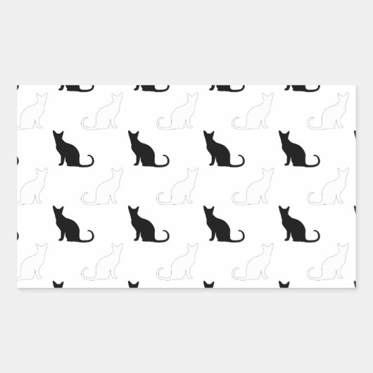 Silhouetten van zwarte en witte katten rechthoekige sticker (Voorkant)