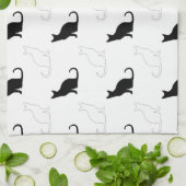 Silhouetten van zwarte en witte katten theedoek (Gevouwen)