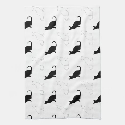 Silhouetten van zwarte en witte katten theedoek (Verticaal)