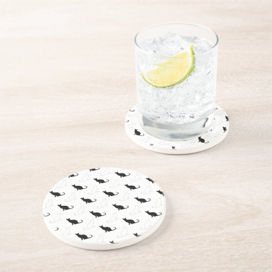 Silhouetten van zwarte en witte katten zandsteen onderzetter (Zijkant)