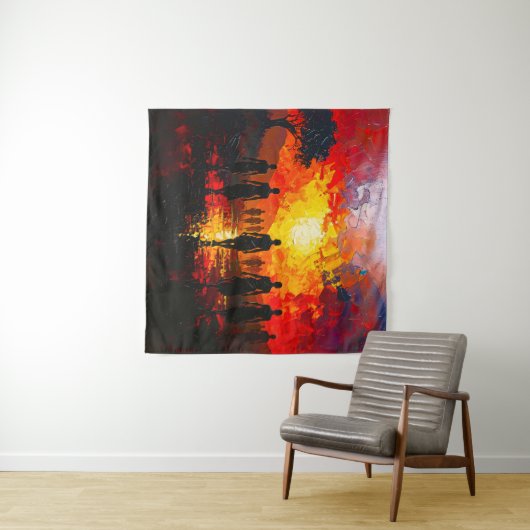 Silhouettes at Sunset: Fiery Horizon Walkers Wandkleed (In Situ (horizontaal))