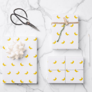 Silhouettes of Small Yellow Bananas on White Inpakpapier Vel