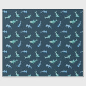 Silhouettes Patroon waterverf Shark Swimming Cadeaupapier (Vlak)