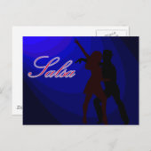 Silhouettes van salsa dansers met blauwe achtergro briefkaart (Voorkant / Achterkant)