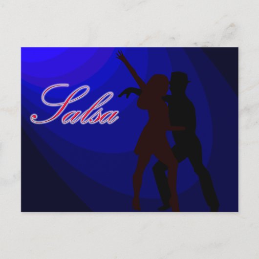 Silhouettes van salsa dansers met blauwe achtergro briefkaart (Voorkant)