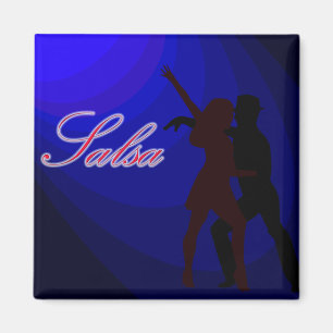 Silhouettes van salsa dansers met blauwe achtergro magneet