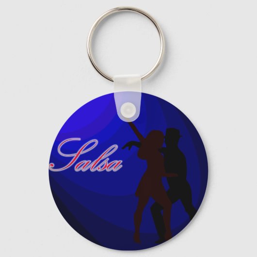 Silhouettes van salsa dansers met blauwe achtergro sleutelhanger (Voorkant)