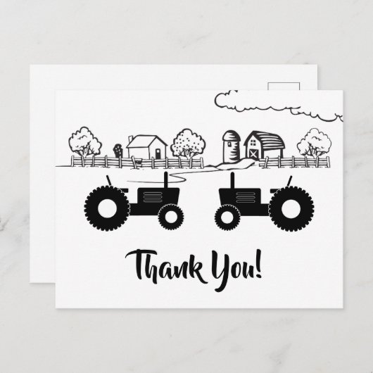 Silhouettractoren in Boerderij Zwart - Wit Dank u Briefkaart (Voorkant / Achterkant)