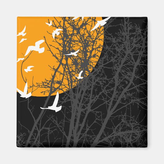 silhouscreen vogels: oranje maan magneet (Voorkant)