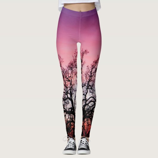 Silhoutte van Californische eikenboom op zonsonder Leggings (Voorkant)