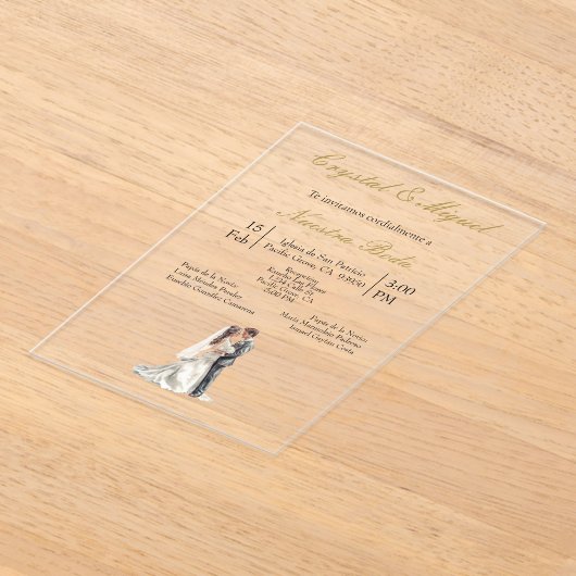 Silhueta de novia y novio acryl uitnodigingen (Laagn)