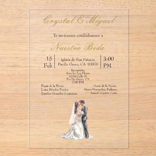 Silhueta de novia y novio acryl uitnodigingen (Voorkant)