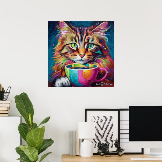 Silian Cat Latte Art om uw dag te vieren Poster (Thuiskantoor)