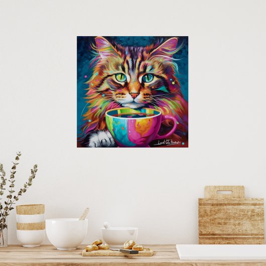 Silian Cat Latte Art om uw dag te vieren Poster (Keuken)