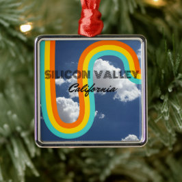 Silicon Valley Californië Retro Regenboog en Wolke Metalen Ornament