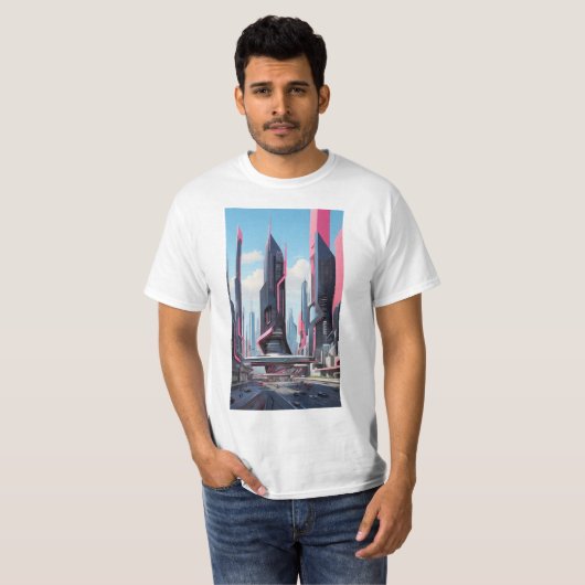 Silicon Valley Futurisme: Abstracte stadsgezichten T-shirt (Voorkant volledig)