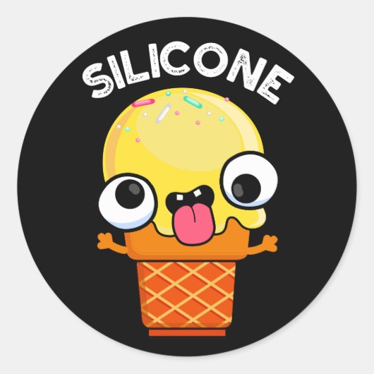 Silicone Funny Ice Cream Cone Pun Dark BG Ronde Sticker (Voorkant)