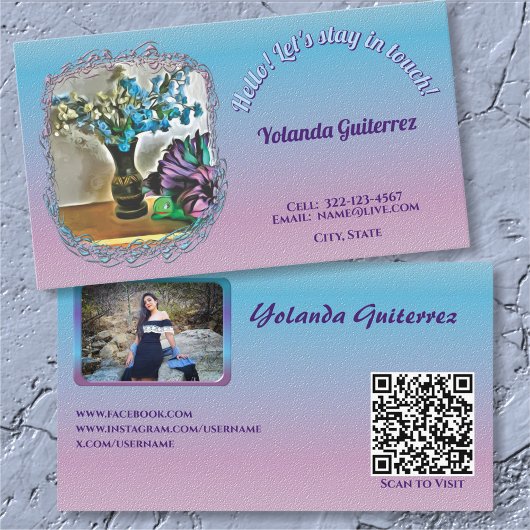 Silk and Corn Husk Flowers 2190 QR Calling Card Contactkaartje