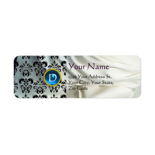 SILK DAMASK GEM blauw wit Etiket (Voorkant)